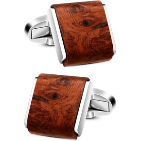 Mens Natural Handmade Rosewood Cufflinks Handcrafted Wooden Square Cuff Links (Bruma Rosewood)
