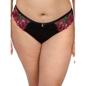 Curvy Couture Women's Lush Embroidery Strappy Back Brief Panty
