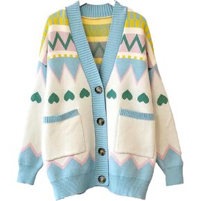 GK-O Women Girl Knitted Sweater Cardigan Coat Jacket Cute Kawaii Preppy Loose Winter