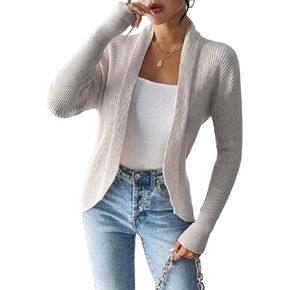 Floerns Women's Solid Open Front Long Sleeve Cardigan Sweater Ribbed Knit Outerwear