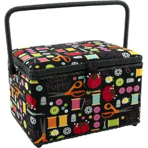 Dritz Sewing Basket Circle 12.75X7.75, Multicolor Retro