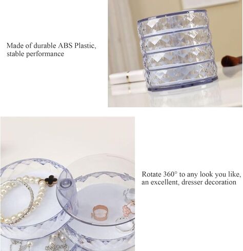 صندوق مجوهرات صغير منظم حامل أقراط شفاف للنساء صندوق تخزين مجوهرات قابل للدوران مع غطاء، منظم حقيبة مجوهرات للسفر من 4 طبقات للأساور والخواتم والأقراط in Kuwait