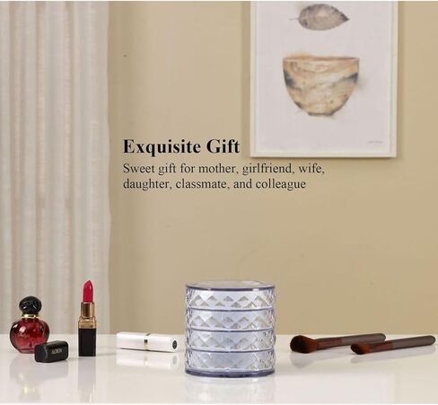 صندوق مجوهرات صغير منظم حامل أقراط شفاف للنساء صندوق تخزين مجوهرات قابل للدوران مع غطاء، منظم حقيبة مجوهرات للسفر من 4 طبقات للأساور والخواتم والأقراط in Kuwait