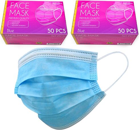 Karlash Disposable Face Mask, Pack of 50 Blue Mask (Pack of 1) in Saudi Arabia