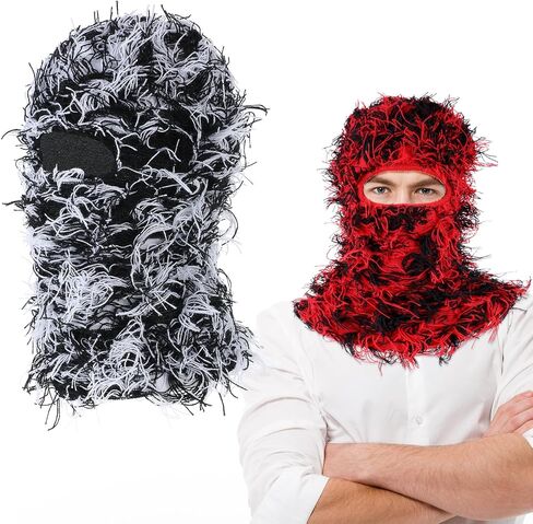 Distressed Balaclava Trending Ski Masks Full Face Knitted Fuzzy Ski Mask Proof Winter One Size Shiesty Mask Warmer for Men/Women in Saudi Arabia