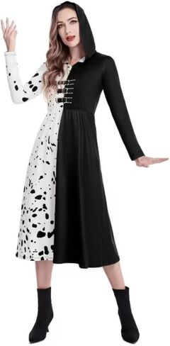 ICEYOU Cruella Devil Costume Women Dress Cosplay Outfit for Halloween in Kuwait