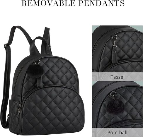 حقيبة ظهر صغيرة من ECOSUSI للنساء مصنوعة من الجلد حقيبة ظهر صغيرة للسيدات حقيبة كتب بوم لطيفة حقيبة كتف للسفر مع شرابة ساحرة باللون الأسود in Kuwait