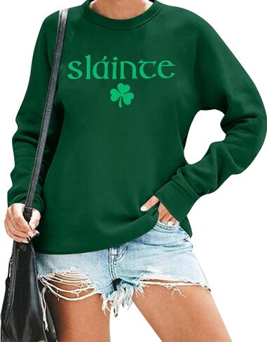 MOUSYA St Patricks Day البلوز المرأة Slainte قمصان St Pattys قميص شامروك البرسيم ملابس منقوشة بكم طويل بلايز in Saudi Arabia