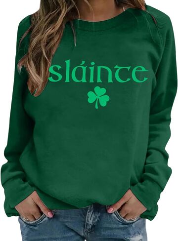 MOUSYA St Patricks Day البلوز المرأة Slainte قمصان St Pattys قميص شامروك البرسيم ملابس منقوشة بكم طويل بلايز in Saudi Arabia