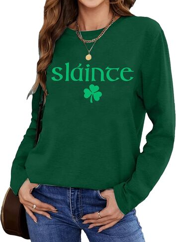 MOUSYA St Patricks Day البلوز المرأة Slainte قمصان St Pattys قميص شامروك البرسيم ملابس منقوشة بكم طويل بلايز in Saudi Arabia
