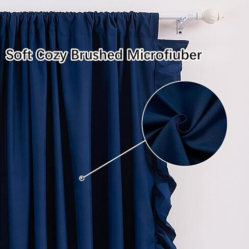 Bedbay ستائر مكشكشة زرقاء مكونة من لوحتين، ستائر أساسية لمنزل المزرعة، ديكور عتيق أنيق لغرفة النوم، غرفة المعيشة، غرفة الطعام، ستائر نافذة أنيقة بجيب قضيب للفتيات والنساء، 52 × 96 in Saudi Arabia