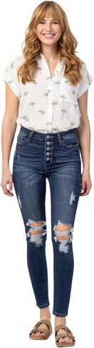 Judy Blue Women's High Rise Button Fly Cuffed Skinny Jeans in Kuwait