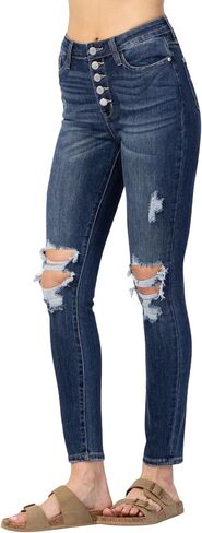 Judy Blue Women's High Rise Button Fly Cuffed Skinny Jeans in Kuwait