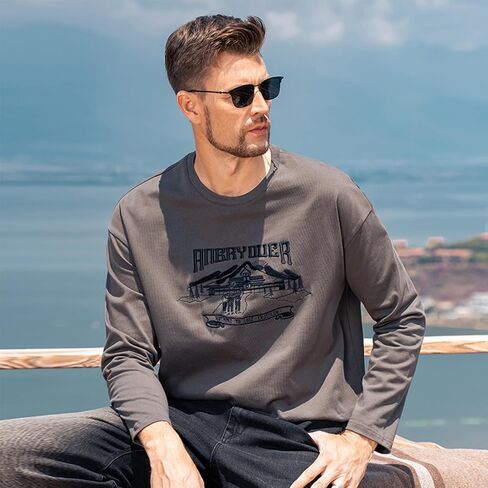 Heavy Duty Long Sleeved T-Shirt Men's Autumn Trendy Brand American Letter Printed Smooth T-Shirt in Saudi Arabia