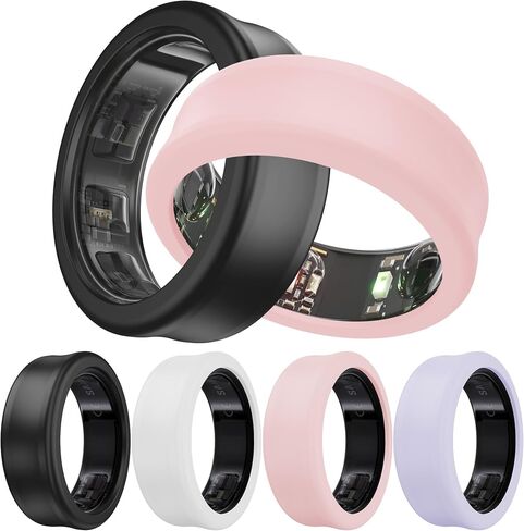 DDJ [4 Pack Ultra -Thin Cover for Samsung Galaxy Ring, Ring Protector for Oura Ring/RingConn Sizing Kit, Anti-Scratch Soft Silicone, Sizing S for Rings 5/6/7/8/9/10 (White/Black/Blue/Transparent) in Saudi Arabia