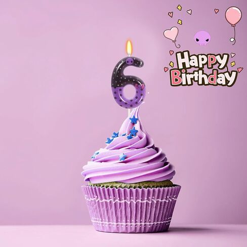 Purple Skull Birthday Candles, Pink Bow Number 6 Birthday Party Supplies, 2.76 inch Cake Topper Decorations, Birthday Decorations (Purple-Number 6) in Saudi Arabia