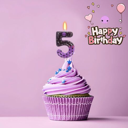 Purple Skull Birthday Candles, Pink Bow Number 6 Birthday Party Supplies, 2.76 inch Cake Topper Decorations, Birthday Decorations (Purple-Number 6) in Saudi Arabia