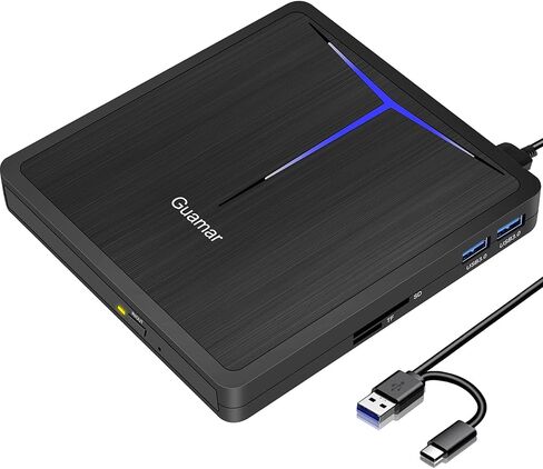 محرك أقراص مضغوطة خارجي من Guamar لأجهزة الكمبيوتر المحمول، محرك أقراص DVD USB خارجي، محرك أقراص ناسخ أقراص مضغوطة مع منافذ USB SD TF 2، مشغل DVD محمول لأجهزة Mac PC Desktop MacBook Windows in Kuwait
