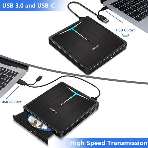 محرك أقراص مضغوطة خارجي من Guamar لأجهزة الكمبيوتر المحمول، محرك أقراص DVD USB خارجي، محرك أقراص ناسخ أقراص مضغوطة مع منافذ USB SD TF 2، مشغل DVD محمول لأجهزة Mac PC Desktop MacBook Windows in Kuwait