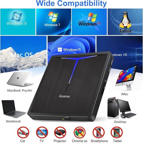 محرك أقراص مضغوطة خارجي من Guamar لأجهزة الكمبيوتر المحمول، محرك أقراص DVD USB خارجي، محرك أقراص ناسخ أقراص مضغوطة مع منافذ USB SD TF 2، مشغل DVD محمول لأجهزة Mac PC Desktop MacBook Windows in Kuwait