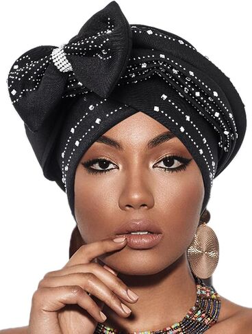 قبعة عمامة بأحجار الراين من Urieo، ربطة عنق سوداء، أغطية رأس كريستالية عتيقة للنساء in Kuwait