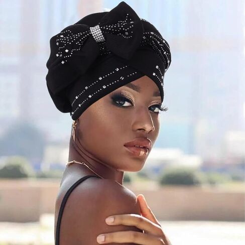 قبعة عمامة بأحجار الراين من Urieo، ربطة عنق سوداء، أغطية رأس كريستالية عتيقة للنساء in Kuwait