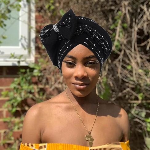 قبعة عمامة بأحجار الراين من Urieo، ربطة عنق سوداء، أغطية رأس كريستالية عتيقة للنساء in Kuwait