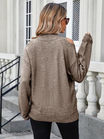 MARZXIN Womens Casual Fall Long Sleeve Turtleneck Sweater Off The Shoulder Ribbed Edge Pullover Tops in Kuwait