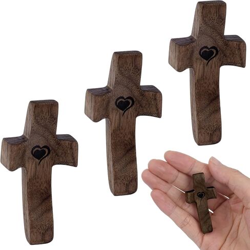 MUFEIRUO Cross My Heart صليب خشبي، 3 قطع صليب صغير محمول باليد، صليب مريح يخفف من القلق للصلاة، هدية تشجيعية للمعمودية المثالية أو هدية المناولة الأولى للأولاد والبنات in Saudi Arabia