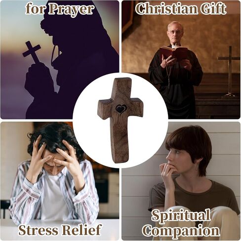 MUFEIRUO Cross My Heart صليب خشبي، 3 قطع صليب صغير محمول باليد، صليب مريح يخفف من القلق للصلاة، هدية تشجيعية للمعمودية المثالية أو هدية المناولة الأولى للأولاد والبنات in Saudi Arabia
