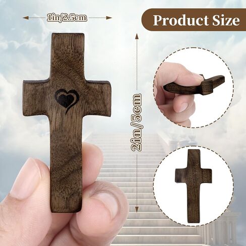 MUFEIRUO Cross My Heart صليب خشبي، 3 قطع صليب صغير محمول باليد، صليب مريح يخفف من القلق للصلاة، هدية تشجيعية للمعمودية المثالية أو هدية المناولة الأولى للأولاد والبنات in Saudi Arabia