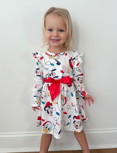 Disney Princess Frozen Elsa Minnie Mickey Stitch Ruffle Sleeve Dress A Line Long Sleeve Kids Clothes Baby to Toddler in Kuwait