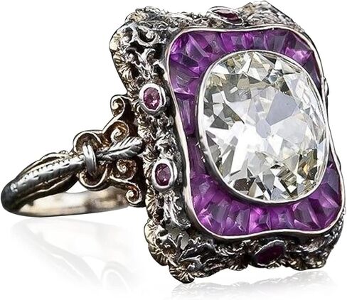 HAIXIAN Luxurious Silver Womens Purple Square Cubic Zirconias Amethyst sapphire Ring,Exaggeration Cocktail Party Punk Biker Ring,Full Finger Wide Dome Chunky Stone Ring Jewelry for Women in Kuwait