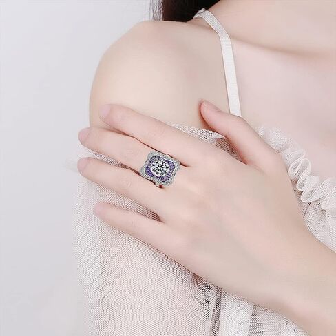 HAIXIAN Luxurious Silver Womens Purple Square Cubic Zirconias Amethyst sapphire Ring,Exaggeration Cocktail Party Punk Biker Ring,Full Finger Wide Dome Chunky Stone Ring Jewelry for Women in Kuwait