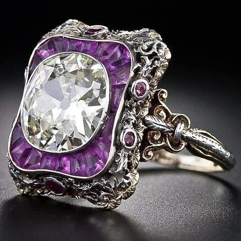 HAIXIAN Luxurious Silver Womens Purple Square Cubic Zirconias Amethyst sapphire Ring,Exaggeration Cocktail Party Punk Biker Ring,Full Finger Wide Dome Chunky Stone Ring Jewelry for Women in Kuwait