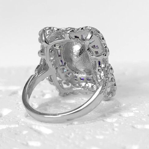 HAIXIAN Luxurious Silver Womens Purple Square Cubic Zirconias Amethyst sapphire Ring,Exaggeration Cocktail Party Punk Biker Ring,Full Finger Wide Dome Chunky Stone Ring Jewelry for Women in Kuwait