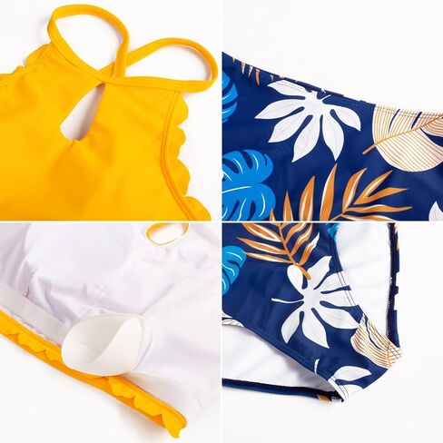 Kate Kasin Women's Bikini Sets High Neck Print High Waisted Two Pieces Swimsuits Scallop Trim Bathing Suits in Saudi Arabia