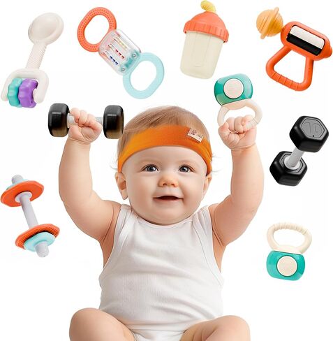 iPlay, iLearn Baby First Gym Rattle Set, Infant Teething Rattles for 3-6 Month, Newborn Sensory Development Stroller Toy, Babies Birthday Present Shower Gift for 4 5 7 8 9 10 12 Month Toddler Boy Girl in Saudi Arabia
