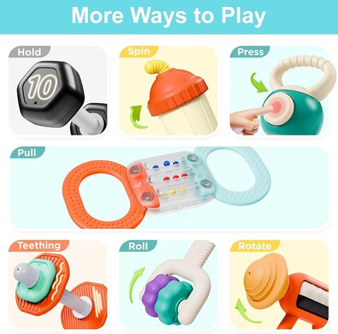 iPlay, iLearn Baby First Gym Rattle Set, Infant Teething Rattles for 3-6 Month, Newborn Sensory Development Stroller Toy, Babies Birthday Present Shower Gift for 4 5 7 8 9 10 12 Month Toddler Boy Girl in Saudi Arabia