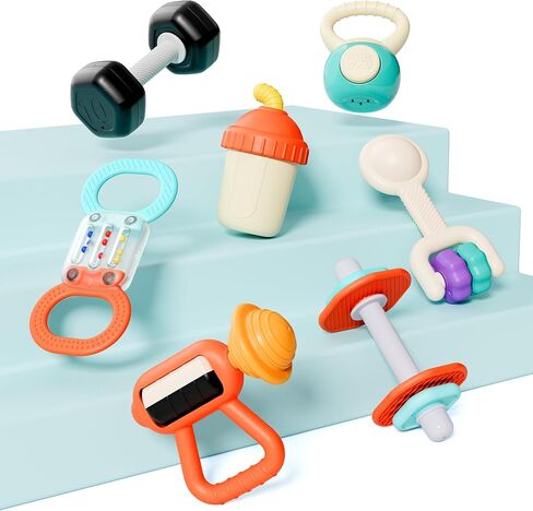 iPlay, iLearn Baby First Gym Rattle Set, Infant Teething Rattles for 3-6 Month, Newborn Sensory Development Stroller Toy, Babies Birthday Present Shower Gift for 4 5 7 8 9 10 12 Month Toddler Boy Girl in Saudi Arabia