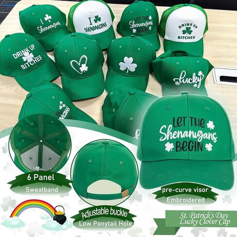 قبعة بيسبول قطنية خضراء قابلة للتعديل، قبعة بيسبول مطرزة لعيد القديس باتريك، قبعات سائقي الشاحنات الأيرلندية لاكي كلوفر للنساء والرجال in Kuwait