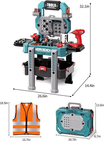 Deejoy Kids Tool Bench with Realistic Tools and Electric Drill, 79 Pcs Transformable Kids Tool Set with Clothes, Toddler Tool Bench Pretend Play Learning Gift for Boys & Girls Age 3-5 (Green) in Kuwait