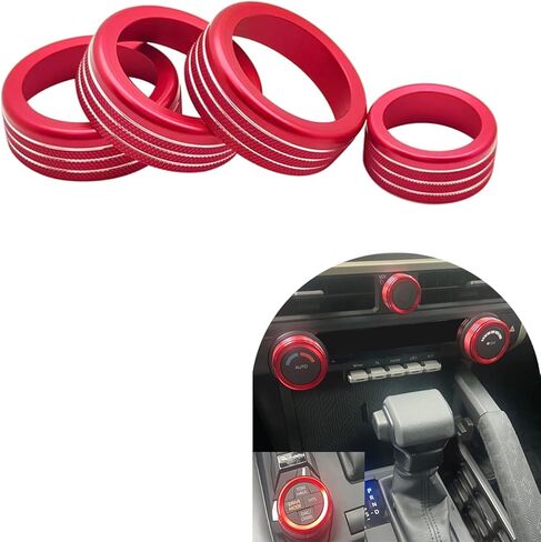 Tocatus for 2024 Toyota Tacoma with 14 inch Screen AC Air Conditioning Switch Knobs Audio Dirve Button Ring, Red Aluminum 4pcs in Kuwait