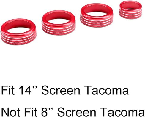 Tocatus for 2024 Toyota Tacoma with 14 inch Screen AC Air Conditioning Switch Knobs Audio Dirve Button Ring, Red Aluminum 4pcs in Kuwait