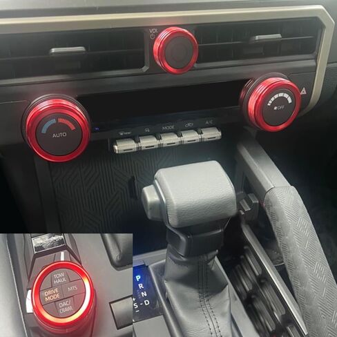 Tocatus for 2024 Toyota Tacoma with 14 inch Screen AC Air Conditioning Switch Knobs Audio Dirve Button Ring, Red Aluminum 4pcs in Kuwait