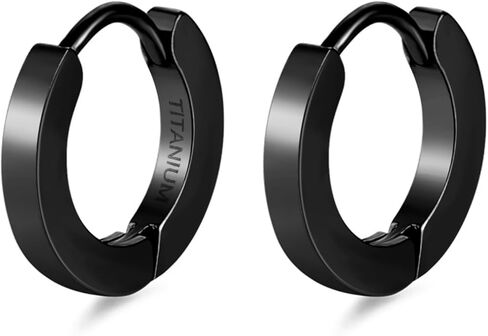 TGNEL Small Mens Black Hoop Earrings Titanium Earrings for Sensitive Ears, Polished Plain Hoop Earrings Hypoallergenic in Kuwait