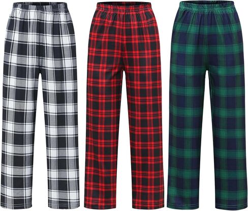 Youth Comfort Pajama Pants 3 Pack, Soft Elastic Waist Pajama Pants, Plaid Lounge Pants with 2 Pockets (style 2, 6-7 Y) in Saudi Arabia