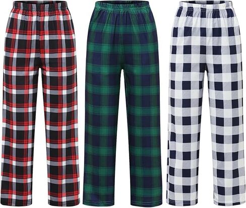Youth Comfort Pajama Pants 3 Pack, Soft Elastic Waist Pajama Pants, Plaid Lounge Pants with 2 Pockets (style 2, 6-7 Y) in Saudi Arabia