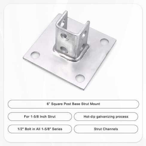 Post Base Channel 4 Hole Square, for 1-5/8" Single Strut Channel,Side Orientation - 6-inch x 6-inch Base,Heavy Duty Black Powder-Coated,1 PCS(Black) in Saudi Arabia