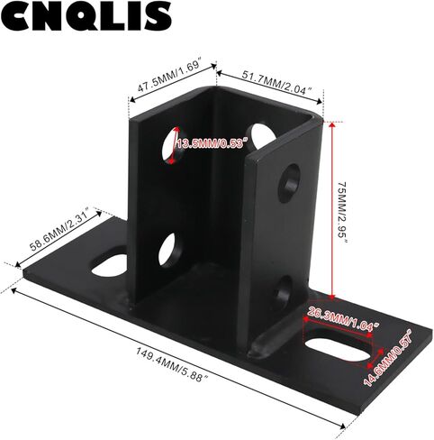 Post Base Channel 4 Hole Square, for 1-5/8" Single Strut Channel,Side Orientation - 6-inch x 6-inch Base,Heavy Duty Black Powder-Coated,1 PCS(Black) in Saudi Arabia